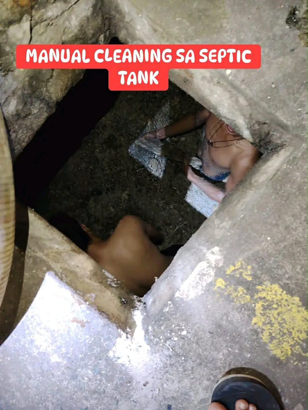 Manual septic tank cleaning